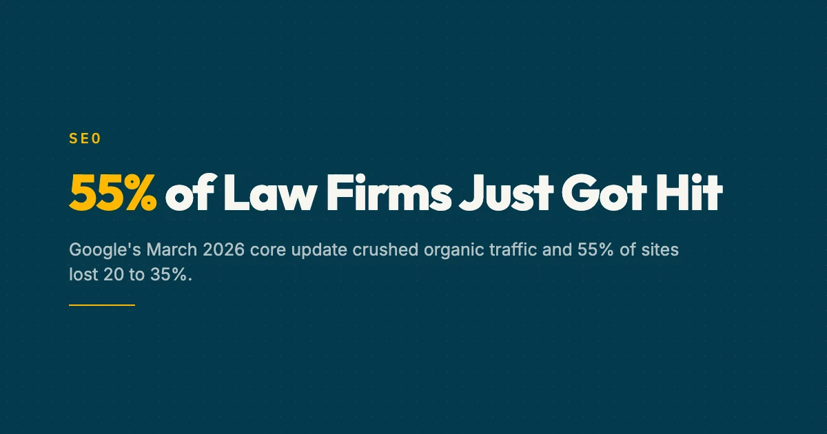 Google March 2026 algorithm update impact on law firm organic traffic showing 55% of sites affected