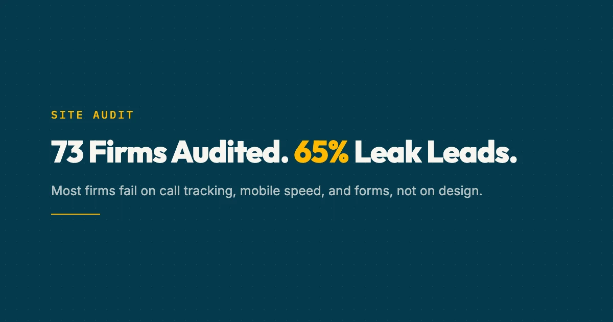 Law firm website conversion audit data showing mobile speed failures and competing CTA patterns
